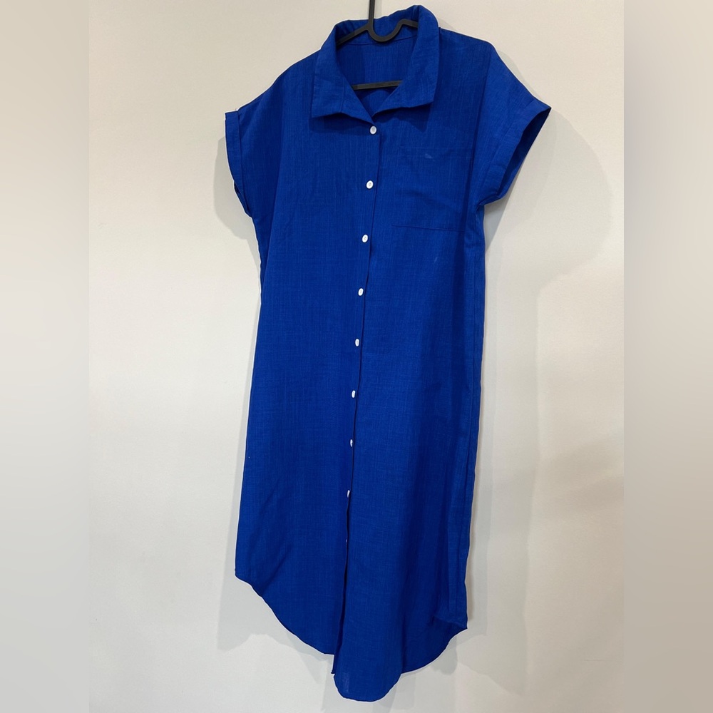 Royal Blue Button-Down Shirt Dress